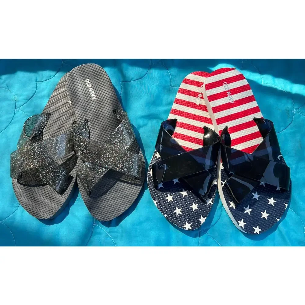 2 Pair NEW no Tags Old Navy Criss Cross Flip Flop Sandles Size 6